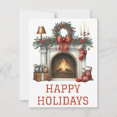 Feestelijke Kerstkaart met Haardvuur (Voorkant)