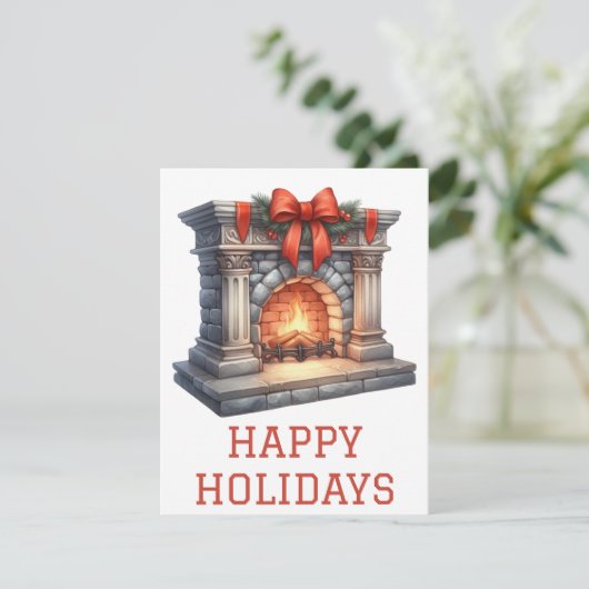 Feestelijke Kerstkaart met Haardvuur (Staand voorkant)