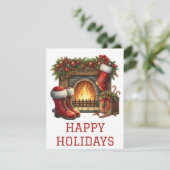 Feestelijke Kerstkaart met Haardvuur (Staand voorkant)