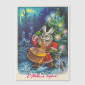 Feestelijke kerstkaart met haas en trommel (Voorkant)