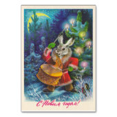 Feestelijke kerstkaart met haas en trommel kaart (Voorkant)