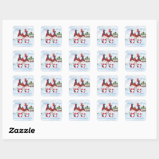 Feestelijke kerstkabouters Holiday Square Sticker (Vel)
