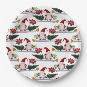 Feestelijke Kerstkabouters, Poinsettia en Bellen Papieren Bordje