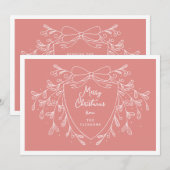 Feestelijke kerstkam en maretak licht koraal feestdagenkaart (Voorkant / Achterkant)