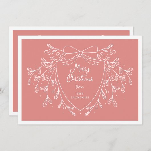 Feestelijke kerstkam en maretak licht koraal feestdagenkaart (Voorkant / Achterkant)