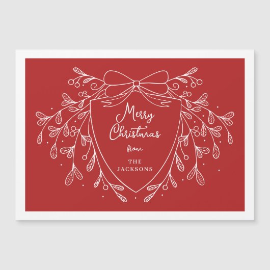 Feestelijke kerstkam rode lijn kunst maretak magnetische uitnodiging (Voorkant)