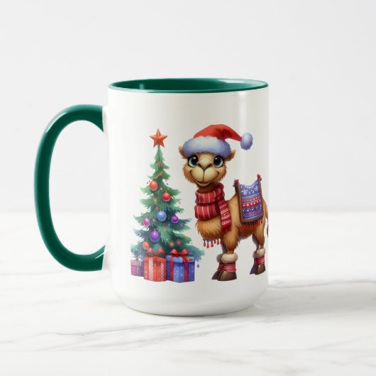 Feestelijke kerstkameel en monogram mok (Links)