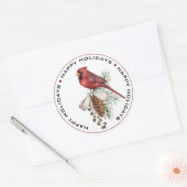 feestelijke kerstkardinaal PRETTIGE FEESTDAGEN Ronde Sticker (Envelop)