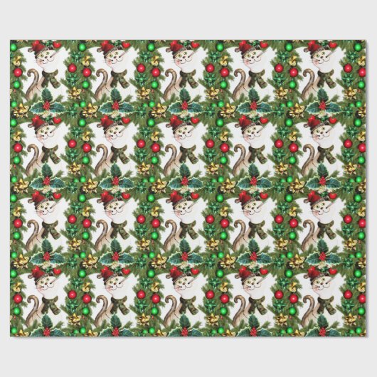 feestelijke kerstkat cadeaupapier (Vlak)