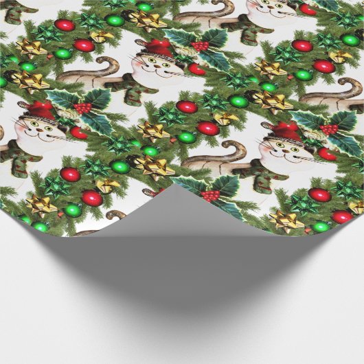feestelijke kerstkat cadeaupapier (Hoek)