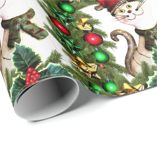 feestelijke kerstkat cadeaupapier (Rol Hoek)