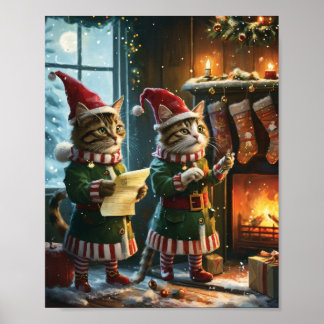 Feestelijke Kerstkat Elfen Voorbereiding Voor De K Poster