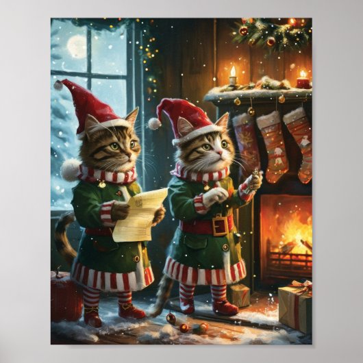 Feestelijke Kerstkat Elfen Voorbereiding Voor De K Poster (Voorkant)