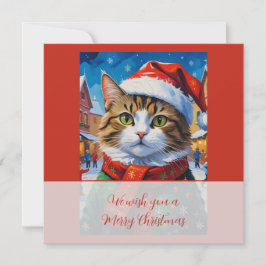 Feestelijke Kerstkat in Kerstmannenhoed Kaart