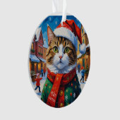 Feestelijke Kerstkat in Kerstmannenhoed Ornament (voorkant)