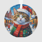 Feestelijke Kerstkat in Kerstmannenhoed Ornament (achterkant)