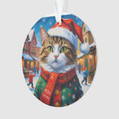 Feestelijke Kerstkat in Kerstmannenhoed Ornament (voorkant)