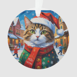 Feestelijke Kerstkat in Kerstmannenhoed Ornament