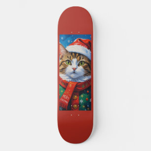 Feestelijke Kerstkat in Kerstmannenhoed Persoonlijk Skateboard