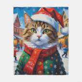 Feestelijke Kerstkat in Santa Hat Fleece Deken (Voorkant)