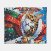 Feestelijke Kerstkat in Santa Hat Fleece Deken (Voorkant (Horizontaal))