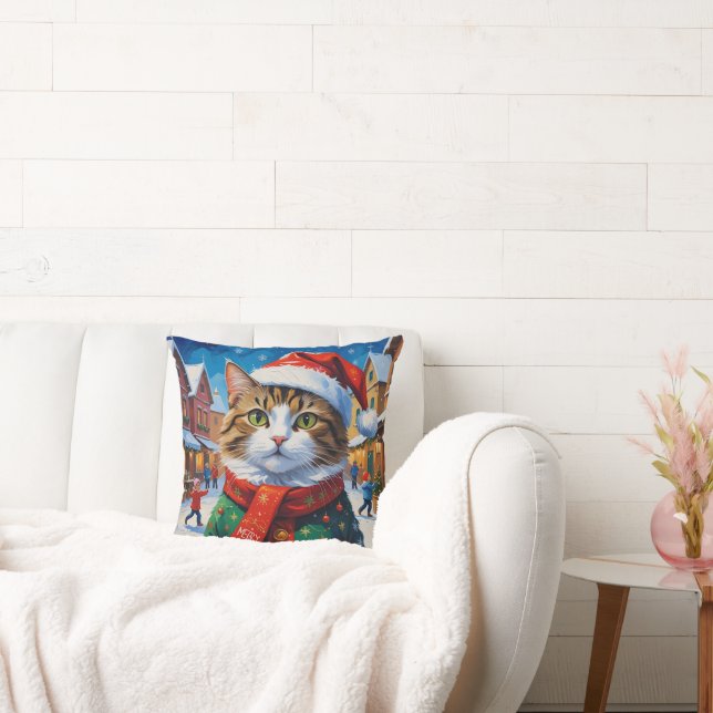 Feestelijke Kerstkat in Santa Hat Kussen (Bank)