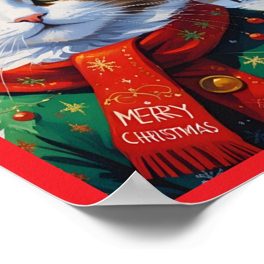 Feestelijke Kerstkat in Santa Hat Poster (Hoek)