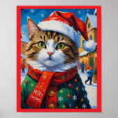 Feestelijke Kerstkat in Santa Hat Poster (Voorkant)