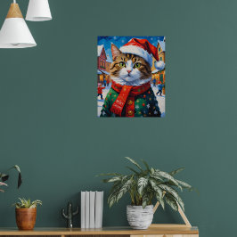 Feestelijke Kerstkat in Santa Hat Poster