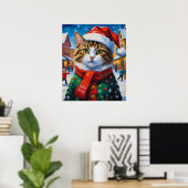 Feestelijke Kerstkat in Santa Hat Poster (Thuiskantoor)
