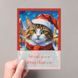 Feestelijke Kerstkat in Santa-hoed Acryl Uitnodigingen