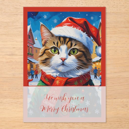 Feestelijke Kerstkat in Sinterklaashoed Acryl Uitnodigingen (Voorkant)