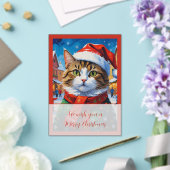 Feestelijke Kerstkat in Sinterklaashoed Acryl Uitnodigingen (Insitu (Huwelijk))