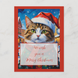 Feestelijke Kerstkat in Sinterklaashoed Briefkaart