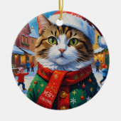 Feestelijke Kerstkat in Sinterklaashoed Keramisch Ornament (Voorkant)