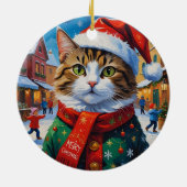 Feestelijke Kerstkat in Sinterklaashoed Keramisch Ornament (Achterkant)