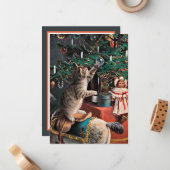 feestelijke kerstkat voegt gevoel toe notitiekaartje (Voorkant / Achterkant in situ)