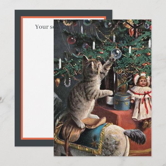 feestelijke kerstkat voegt gevoel toe notitiekaartje (Voorkant / Achterkant)