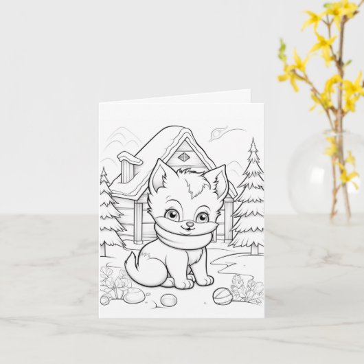 Feestelijke kerstkattenkleuring kaart (Gele Bloem)