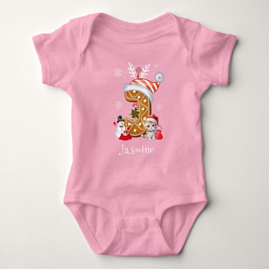 Feestelijke Kerstkitten Gingerbread Letter J Meisj Romper (Voorkant)