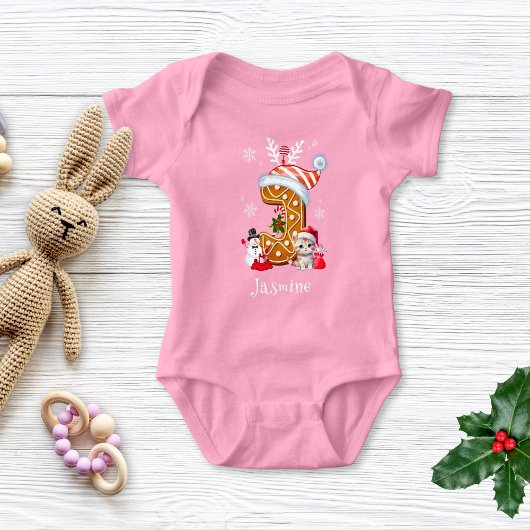 Feestelijke Kerstkitten Gingerbread Letter J Meisj Romper