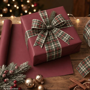 Feestelijke Kerstkleurige Vaste Vlakke Bourgondiër Cadeaupapier