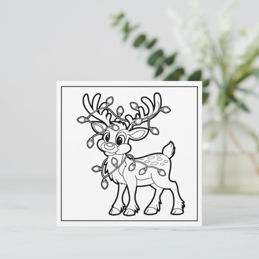 Feestelijke kerstkleuring rendier feestdagenkaart (Staand voorkant)