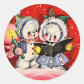 feestelijke kerstkleuring van sneeuw kinder retro  ronde sticker (Voorkant)
