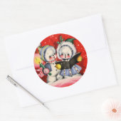 feestelijke kerstkleuring van sneeuw kinder retro  ronde sticker (Envelop)