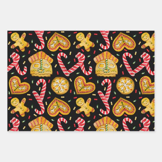 feestelijke kerstkoekjes en koekjesriet inpakpapier vel (Voorkant 3)