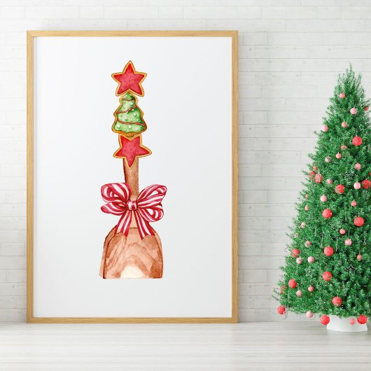 Feestelijke Kerstkoekjesboom met Rode Boog Kunst Poster
