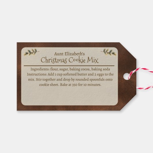 Feestelijke kerstkoekjesmix gepersonaliseerd bruin cadeaulabel (Voorkant (Horizontaal))