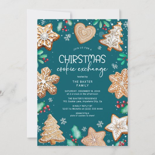 Feestelijke kerstkoekjesuitwisselingsfeest kaart (Voorkant)