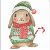 Feestelijke kerstkonijn met snoepstok sticker (Voorkant)